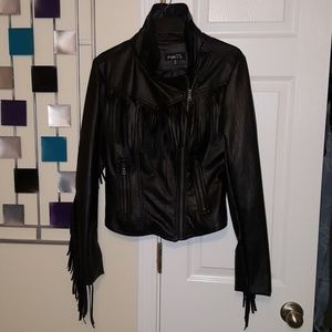 Black Fringe Faux Leather Jacket
